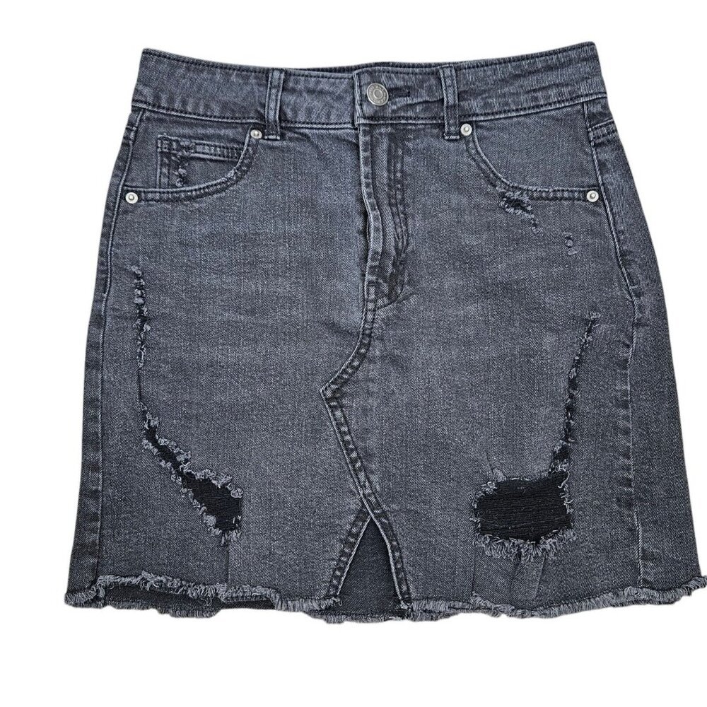 Wild Fable Womens Size 2 Black‎ Denim Ripped Destroyed Jean Cut Off Mini Skirt